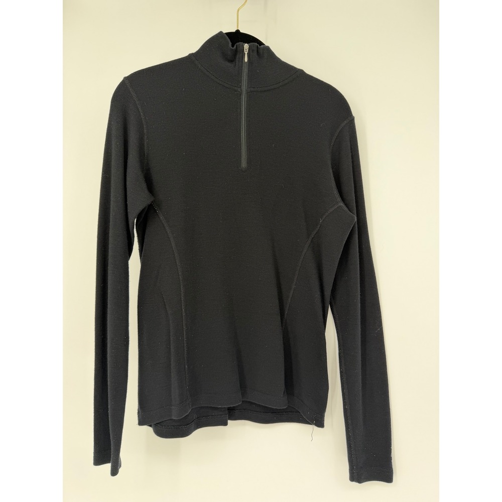Smartwool Women's Black 100% Merino Wool Quarter Zip Base Layer Top Large